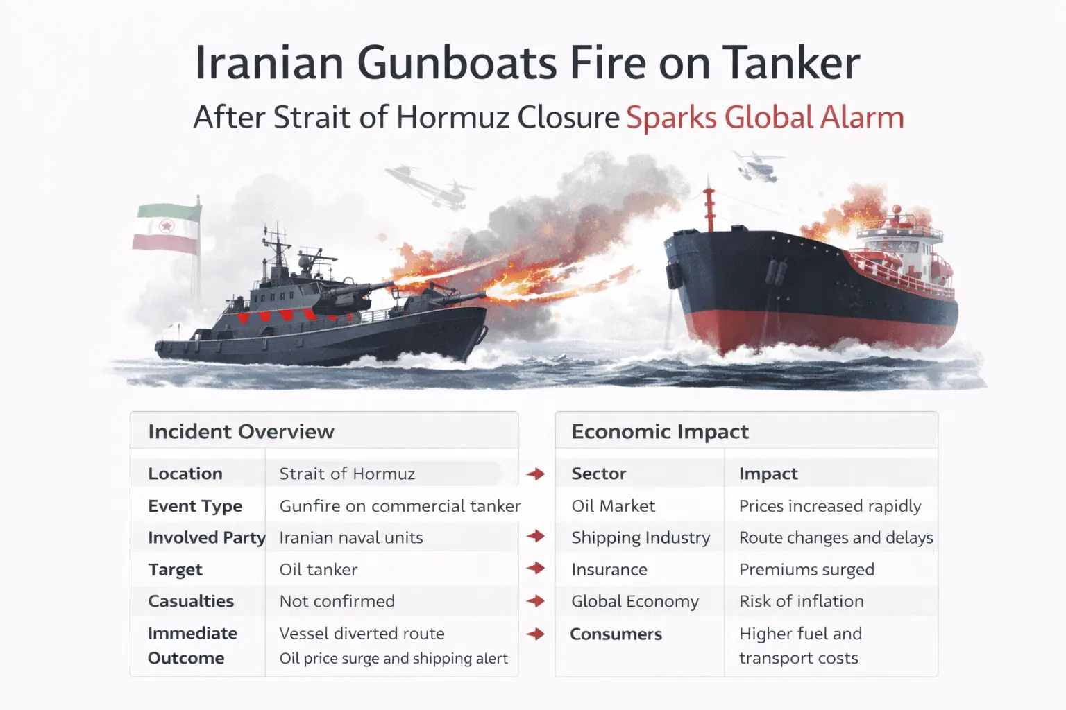 Iranian Gunboats Fire on Tanker After Strait of Hormuz Closure Sparks Global Alarm