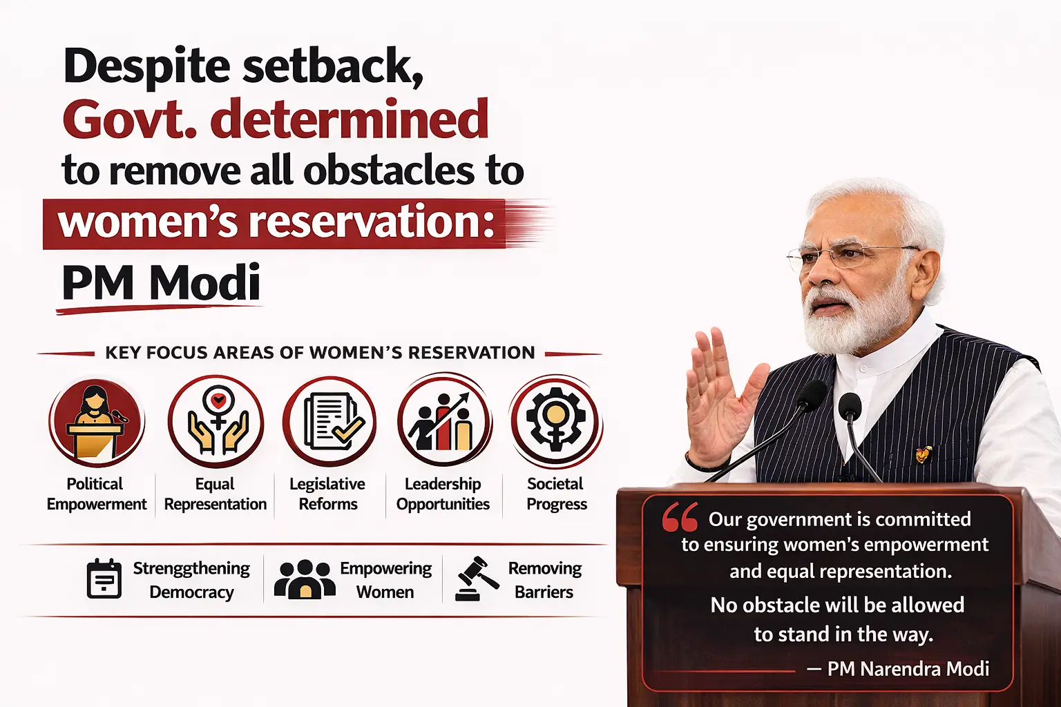 Despite Setbacks Government Determined to Clear Path for Women Reservation Says Narendra Modi