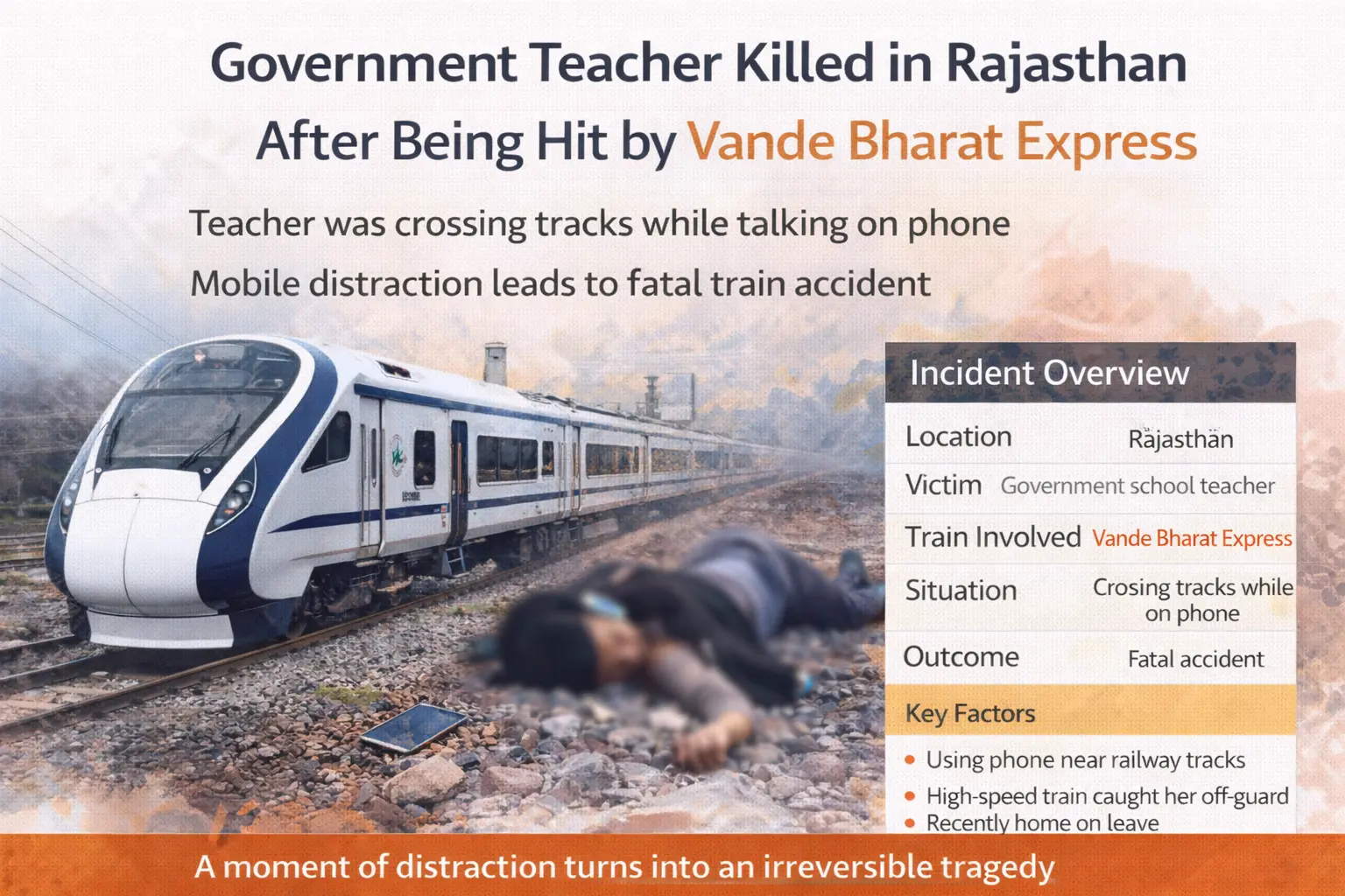 Government Teacher Killed in Tragic Accident After Being Hit by Vande Bharat Express in Rajasthan